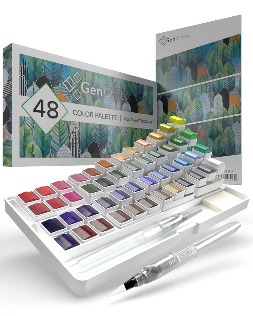 GenCrafts Watercolor Paint Palette 48 Colors with Paper Pad: A Solid Starter Set for Beginners