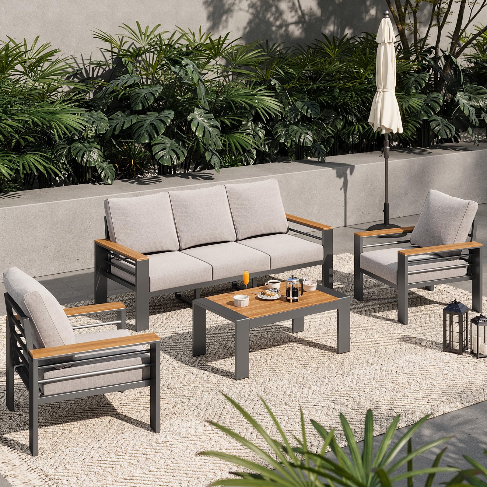 Aoxun 5-Piece Aluminum Patio Sectional with Coffee Table: A Practical Look at This Grey Outdoor Set